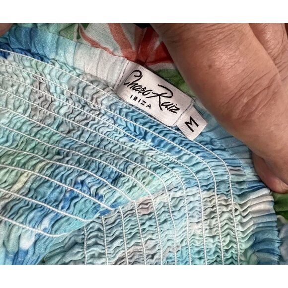 Charo Ruiz Strapless Shirred Printed Cotton Voile Top in Sky Blue - Picture 5 of 5